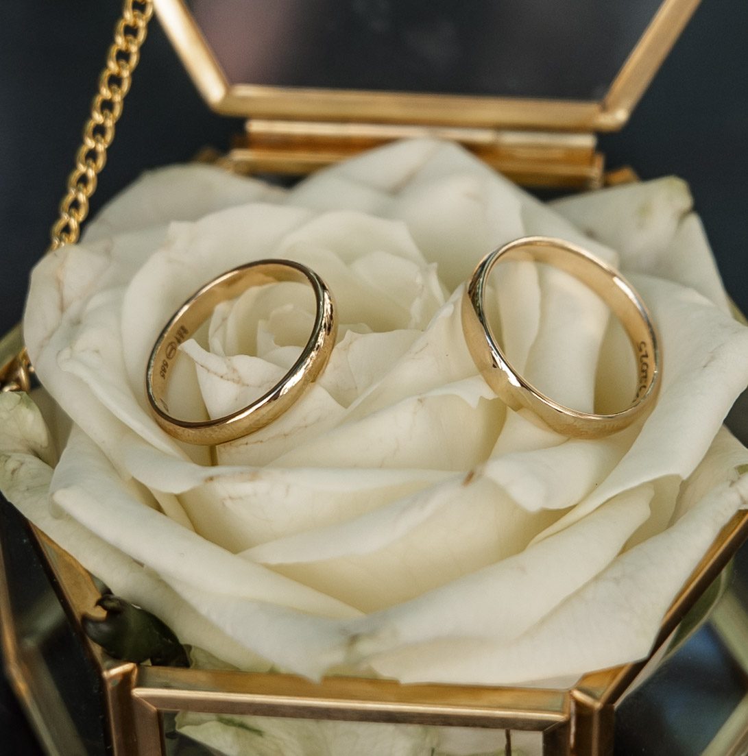 Eheringe auf Rose